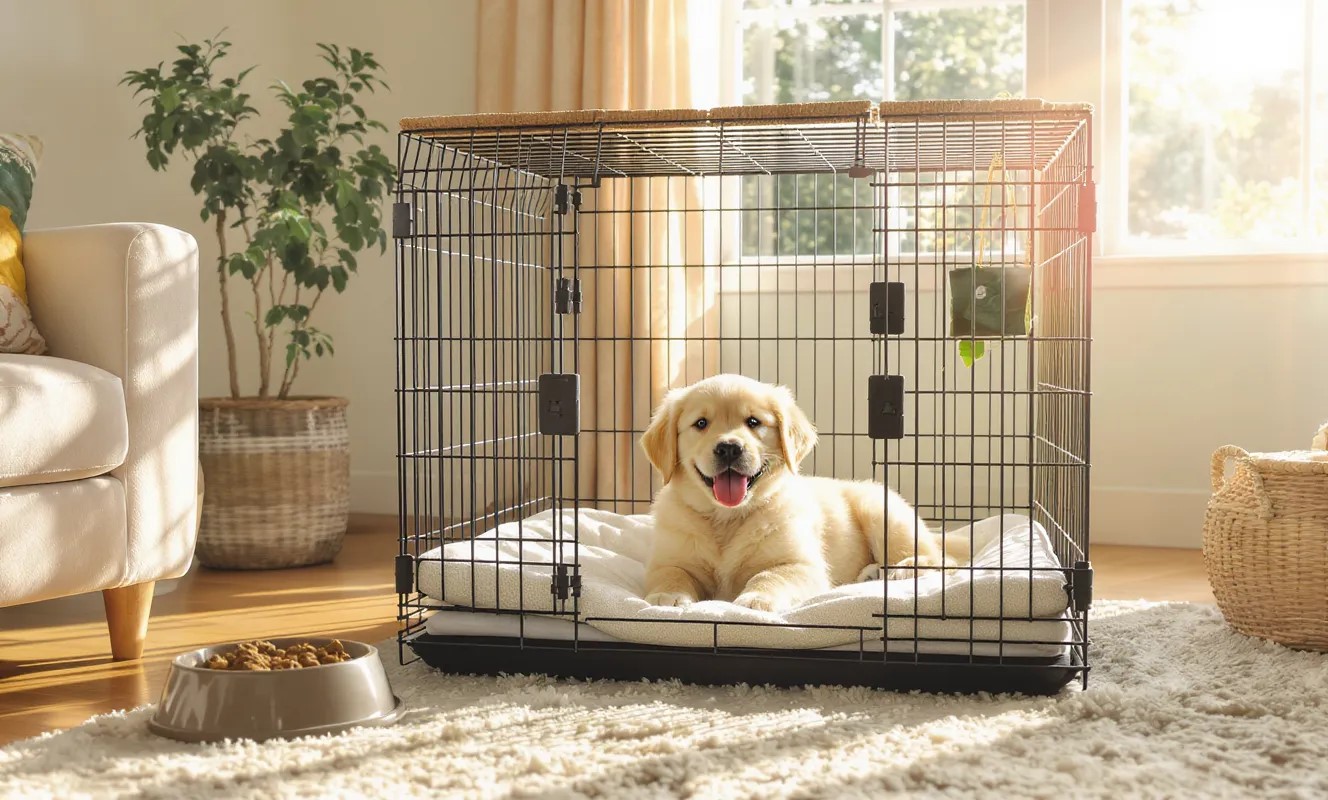 Puppy in Crate
